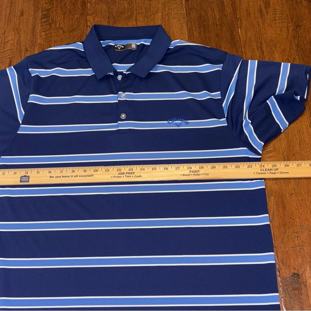 Men's Callaway 2-Tone Blue & White Striped‎ Stretch Fabric Polo XXL